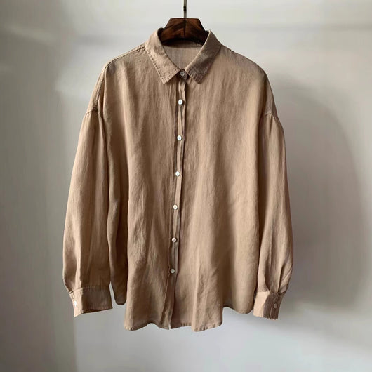 Blusa Holgada de Tencel y Lino Vintage para Mujer - Manga Larga Casual - Image 3