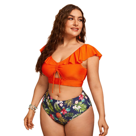 Traje de Baño Estampado con Cintura Alta, Volantes y Abertura Lateral - Image 5