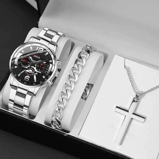 Set Completo: Pulsera, Collar con Cruz y Reloj para Hombre - Image 12