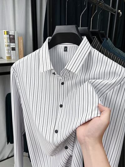Camisa de Rayas Verticales para Hombre - Primavera y Otoño - Image 20