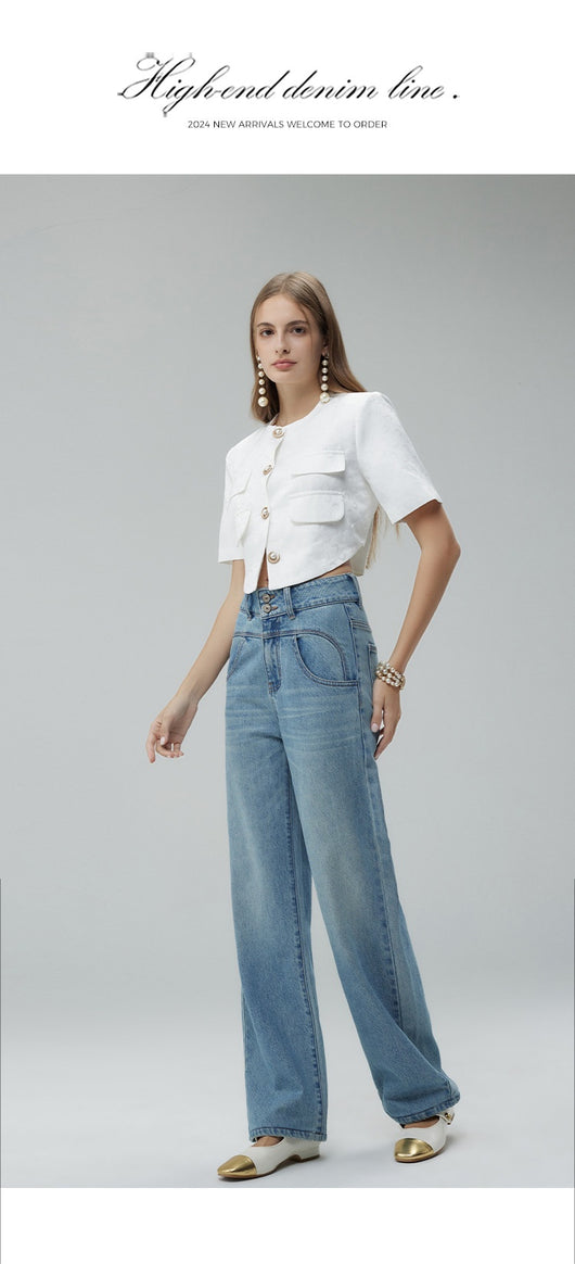 Pantalones Anchos Cintura Alta Estilo Retro con Detalles Rotos para Mujer - Image 9