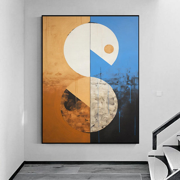 Cuadro Abstracto Minimalista en Lienzo - Arte Moderno Tonos Beige y Azul para Decoración del Hogar
