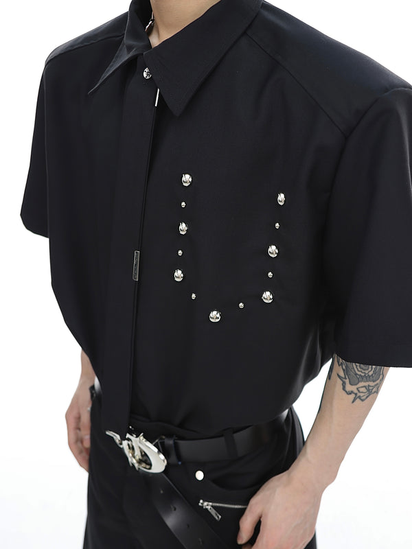 Camisa Casual de Manga Corta con Hombreras Acolchadas y Detalles Metálicos - Image 7