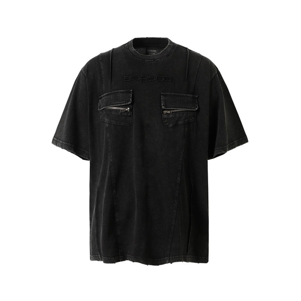 Playera Retro de Trabajo con Bolsillos Decorativos y Efecto Desgastado - Image 5