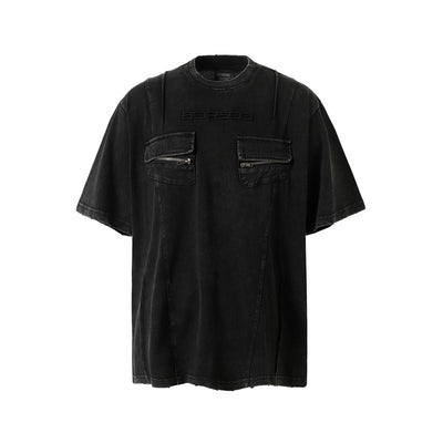Playera Retro de Trabajo con Bolsillos Decorativos y Efecto Desgastado - Image 5