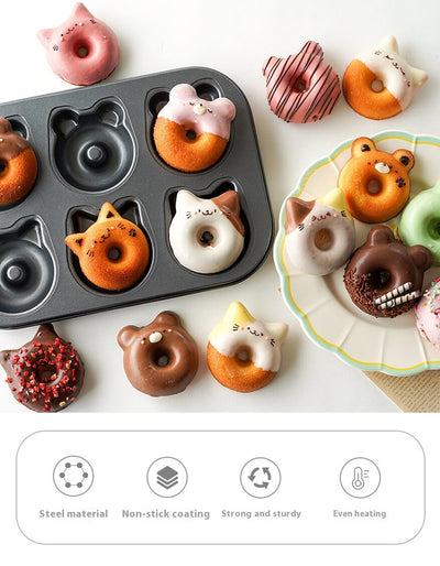 Molde para Donas de Silicona con Diseños de Gato y Oso - Bandeja Antiadherente para Horno - Image 10