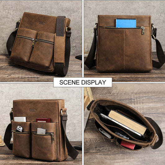 Bolso Bandolera Retro Cuero Crazy Horse Estilo Único para Hombre - Image 4