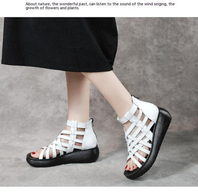 Sandalias Étnicas Retro con Cuña - Botas Tipo Sandalia de Cuero Genuino para Mujer - Image 24