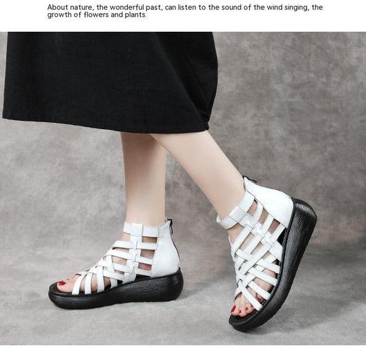 Sandalias Étnicas Retro con Cuña - Botas Tipo Sandalia de Cuero Genuino para Mujer - Image 24