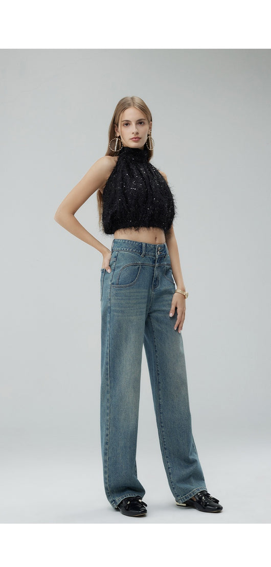 Pantalones Anchos Cintura Alta Estilo Retro con Detalles Rotos para Mujer - Image 27