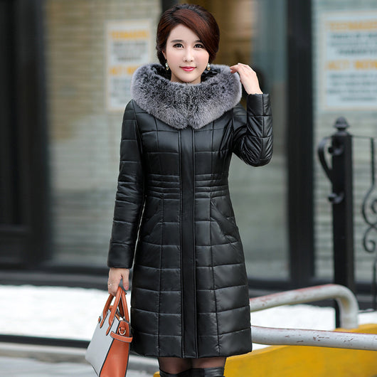Abrigo de Invierno de Cuero PU y Algodón para Mujeres Maduras - Image 14