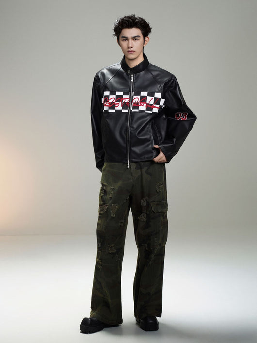 Chaqueta de Cuero Estilo Retro Americano con Detalles de Tartán - Image 55