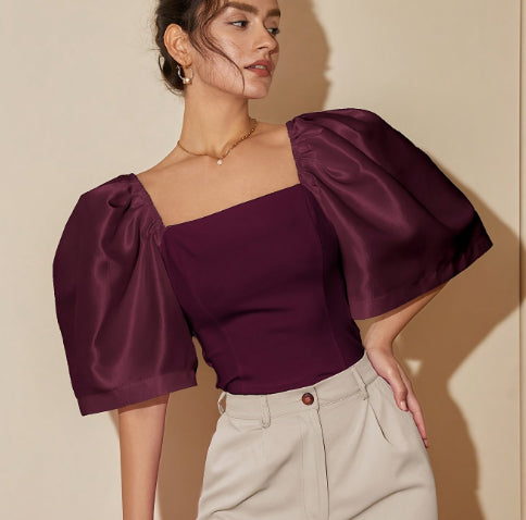 Blusa Elegante Retro con Cuello Cuadrado y Mangas Farol - Image 15