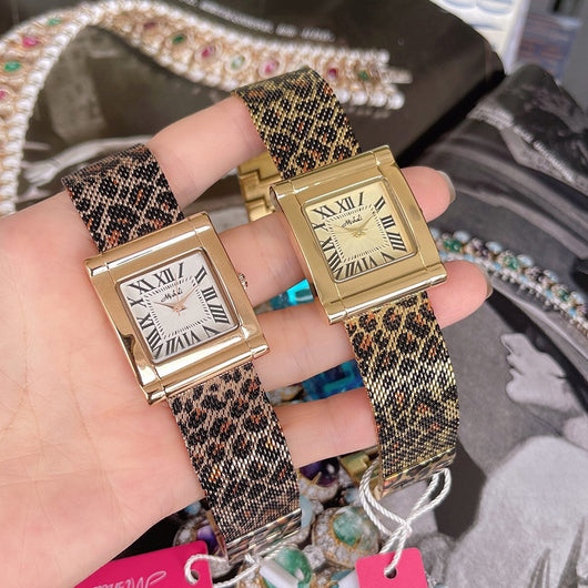 Reloj Cuadrado de Malla Acero Inoxidable Estampado Leopardo para Mujer - Image 3