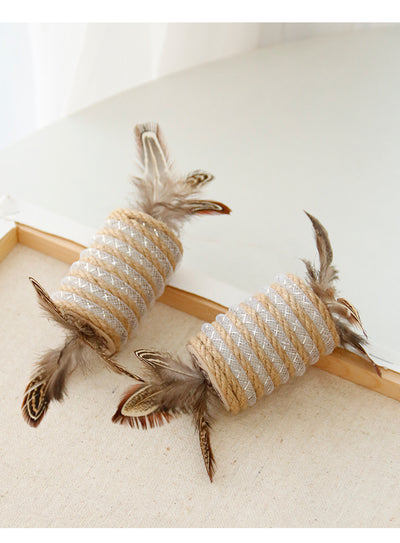 Juguete Interactivo para Gatos con Plumas, Cuerda de Cáñamo y Rodillo Sonoro - Image 7