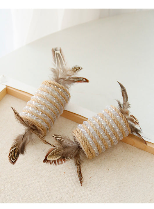 Juguete Interactivo para Gatos con Plumas, Cuerda de Cáñamo y Rodillo Sonoro - Image 7