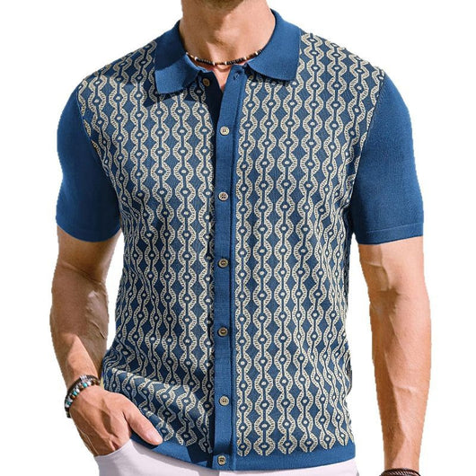 Cardigan Jacquard de Lino Tencel Manga Corta para Hombre - Image 5