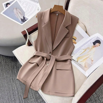 Chaleco Blazer Suelto Liso con Lazos Ajustables para Mujer - Image 11