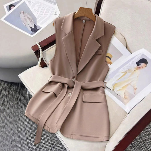 Chaleco Blazer Suelto Liso con Lazos Ajustables para Mujer - Image 11