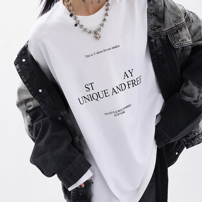 Camiseta Holgada de Algodón con Letras para Mujer