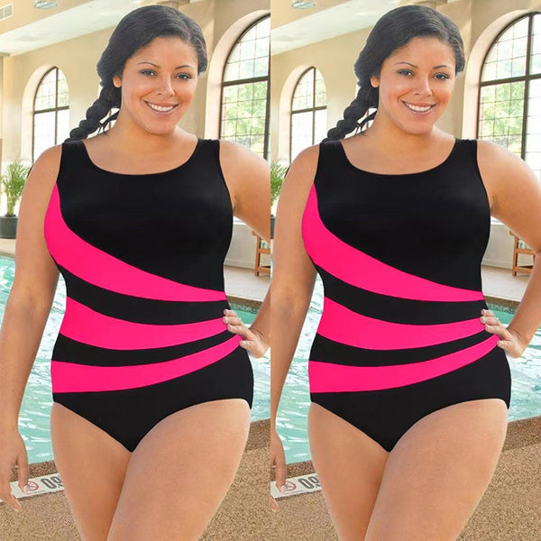 Traje de Baño Enterizo Talla Grande con Rayas Elegantes