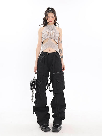 Pantalones Casuales de Cintura Alta con Bolsillos Funcionales y Pierna Ancha - Image 9