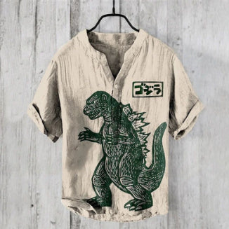 Camisa Lino Hombre Estampado Oceánico Manga Corta Suelta Casual - Image 21