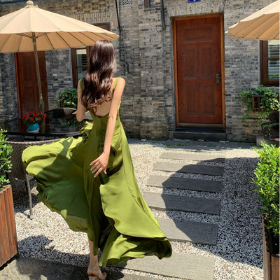 Vestido Sirena de Seda Satinada Verde para Mujer - Image 5