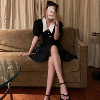 Vestido Elegante Solapa Contraste Estilo Hepburn - Image 3