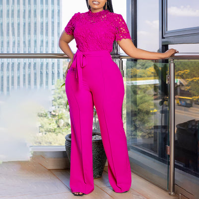 Jumpsuit de Encaje Elegante con Cintura Anudada y Piernas Anchas - Image 3