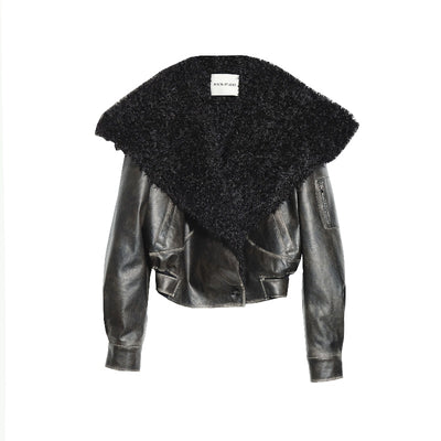 Chaqueta de Cuero Oversized con Cuello de Pelaje - Unisex Relajado - Image 6