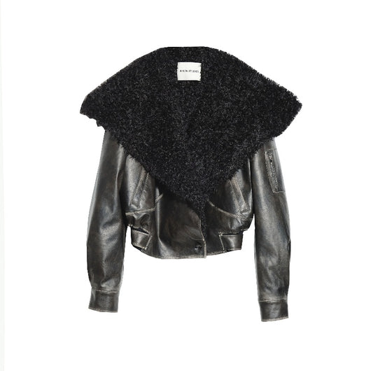 Chaqueta de Cuero Oversized con Cuello de Pelaje - Unisex Relajado - Image 6