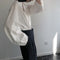 Blusa Suelta de Cuello Redondo con Mangas Linterna - Blanco para Mujer