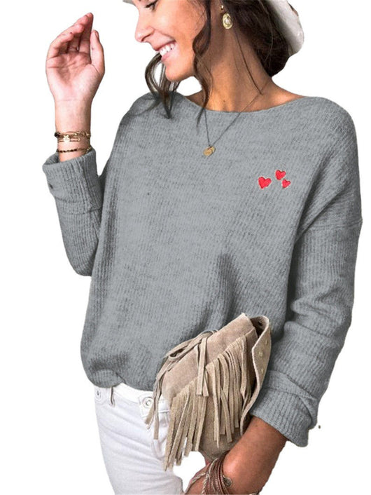 Suéter Holgado de Cuello Redondo con Diseño de Corazón en el Pecho para Mujer - Image 12