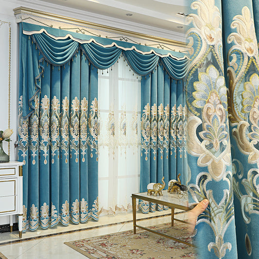 Cortinas Europeas de Lujo con Bordado Hueco de Flores para Sala de Estar - Image 2