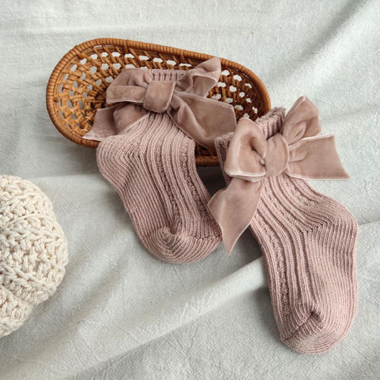 Calcetines de Tubo Puro Color con Moño para Bebé