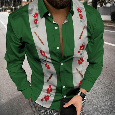 Camisa Casual de Manga Larga con Estampado 3D y Rayas - Image 11