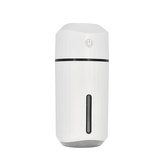 Pink columnar mini car humidifier with a power button and a clear water level indicator on a white background. - Image 8