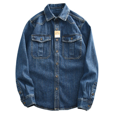 Camisa de Trabajo Denim Grueso Oversized Manga Larga para Hombre - Image 5