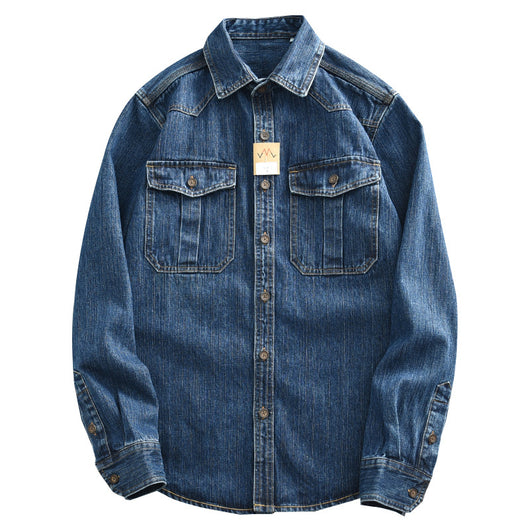 Camisa de Trabajo Denim Grueso Oversized Manga Larga para Hombre - Image 5