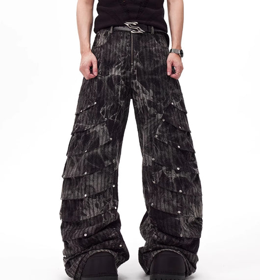 Pantalones Vaqueros Deconstructuidos Estilo Retro Pierna Ancha con Remaches - Image 7
