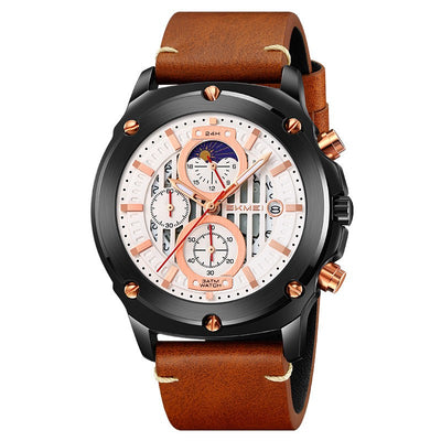 Reloj de Hombre Cuero con Tres Esferas y Seis Agujas - Cuarzo Premium - Image 3