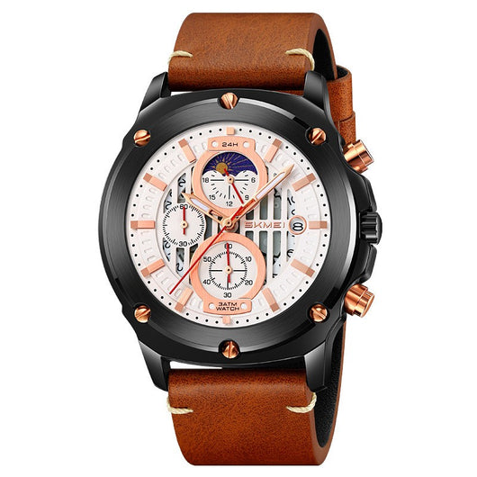 Reloj de Hombre Cuero con Tres Esferas y Seis Agujas - Cuarzo Premium - Image 3