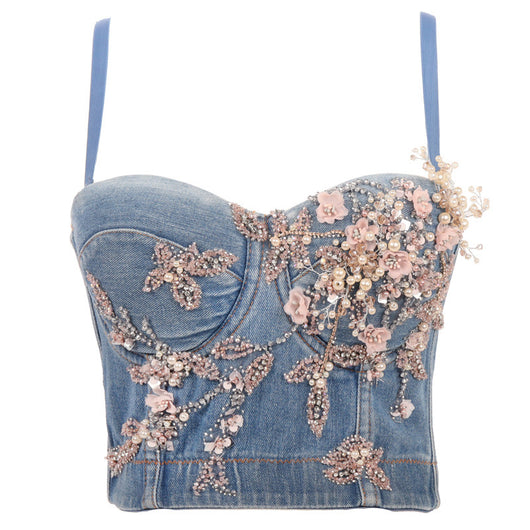 Chaleco Denim Corto Multicolor con Envolvente de Pecho