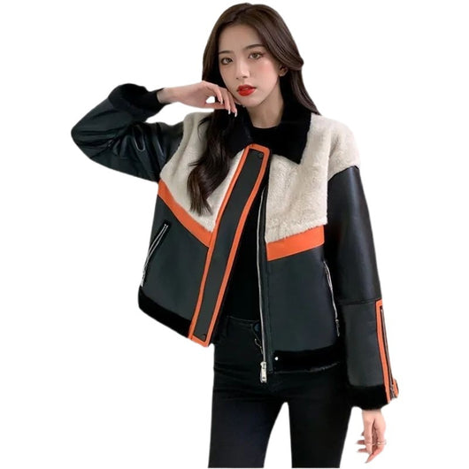 Chaqueta de Cuero para Motociclista con Pelaje Sintético Integrado - Image 5