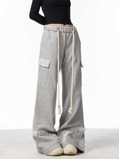 Pantalones de Chándal Gris Cintura Ajustable con Bolsillos Múltiples para Mujer - Image 7