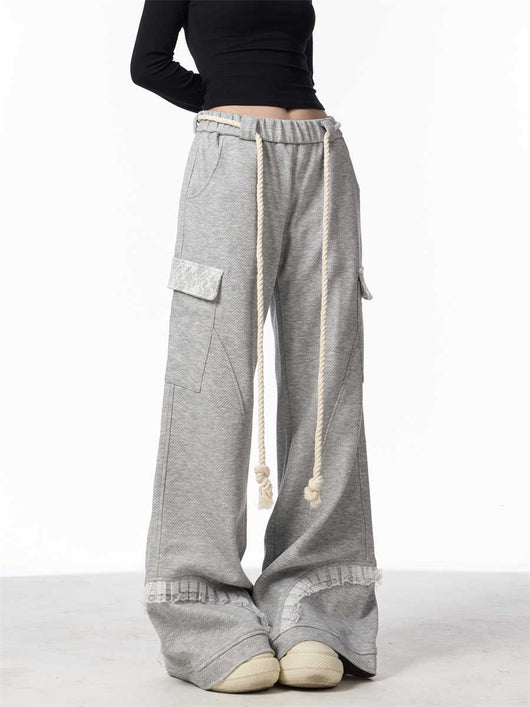 Pantalones de Chándal Gris Cintura Ajustable con Bolsillos Múltiples para Mujer - Image 7