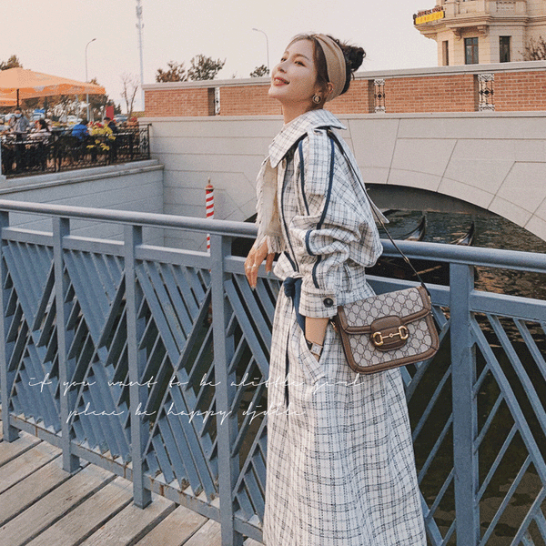 Abrigo Tipo Trench Cuadrille Retro Casual Diosa del Temperamento