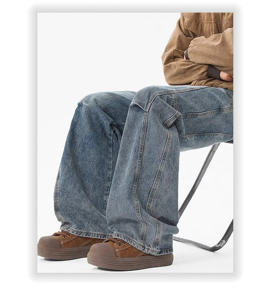 Pantalones Vaqueros Holgados Retro con Pliegues Lavados para Hombre - Image 18