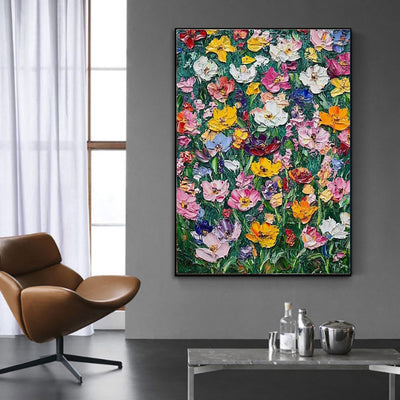 Cuadro al Óleo Floral Vibrante sin Marco Pintado a Mano